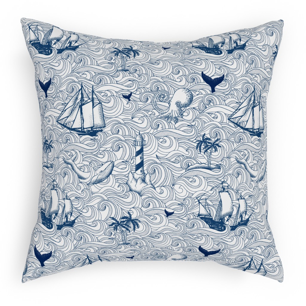 Vintage Nautical Journey Pillow, Woven, Black, 18x18, Single Sided, Blue