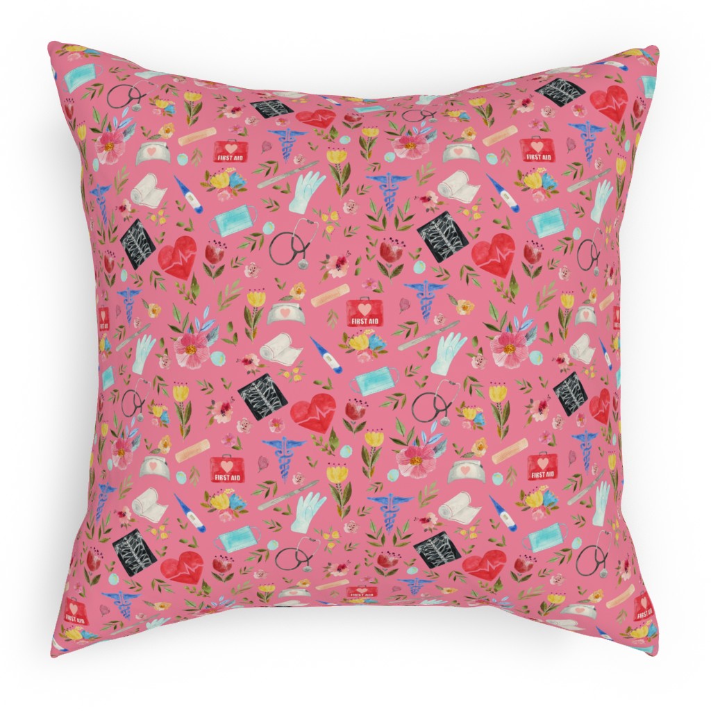 Love To Care Pillow, Woven, Black, 18x18, Single Sided, Pink, Wild Posies