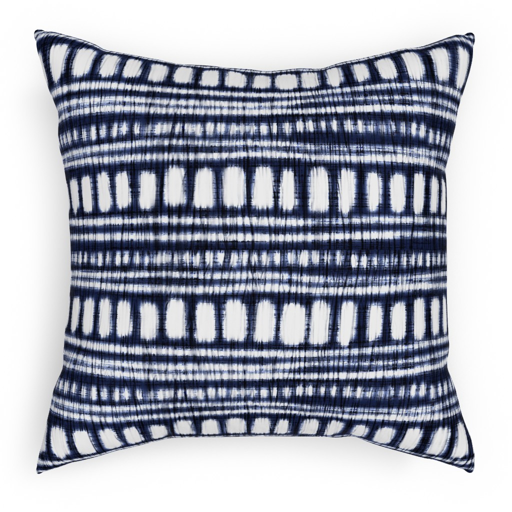 Shibori - Organic and Loose Lines and Dots Pillow, Woven, Black, 18x18, Single Sided, Blue, True Blue