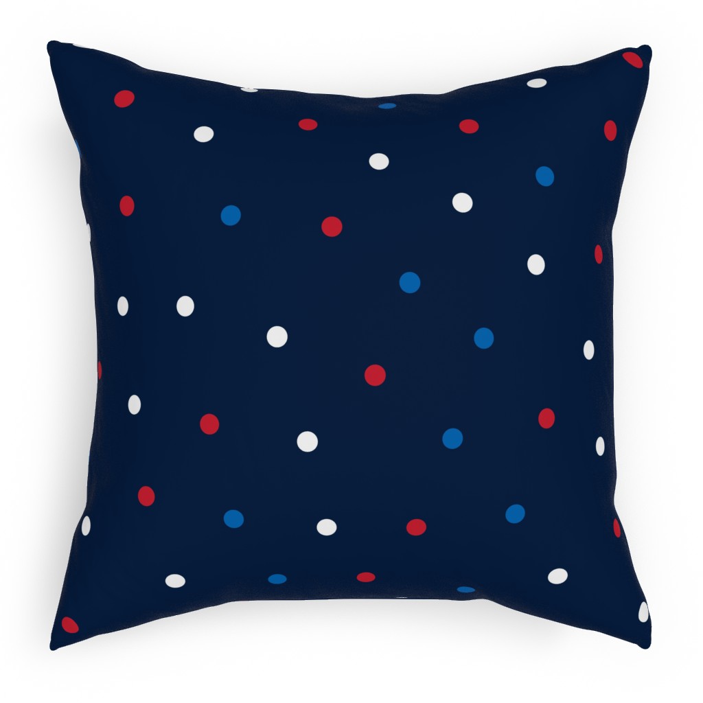 Mixed Polka Dots - Red White and Royal on Navy Blue Pillow, Woven, Black, 18x18, Single Sided, Blue