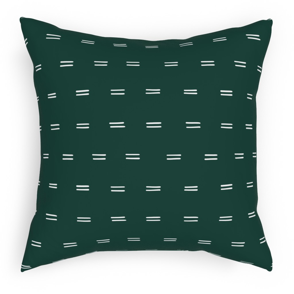 Parallel Lines Hand Drawn Mudcloth on Bottle Green Pillow, Woven, Black, 18x18, Single Sided, Green