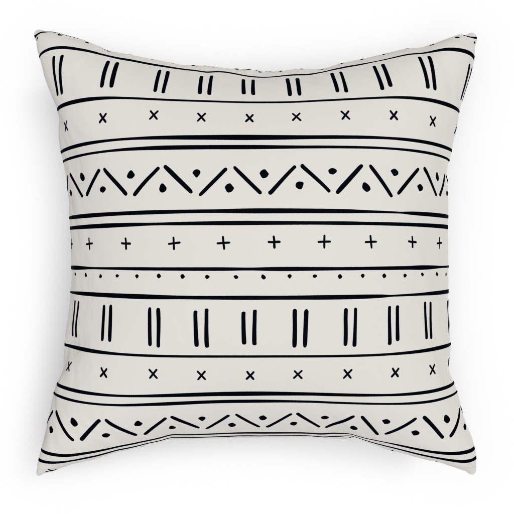 African Inspired Mudcloth - Black and Beige Pillow, Woven, Black, 18x18, Single Sided, Beige