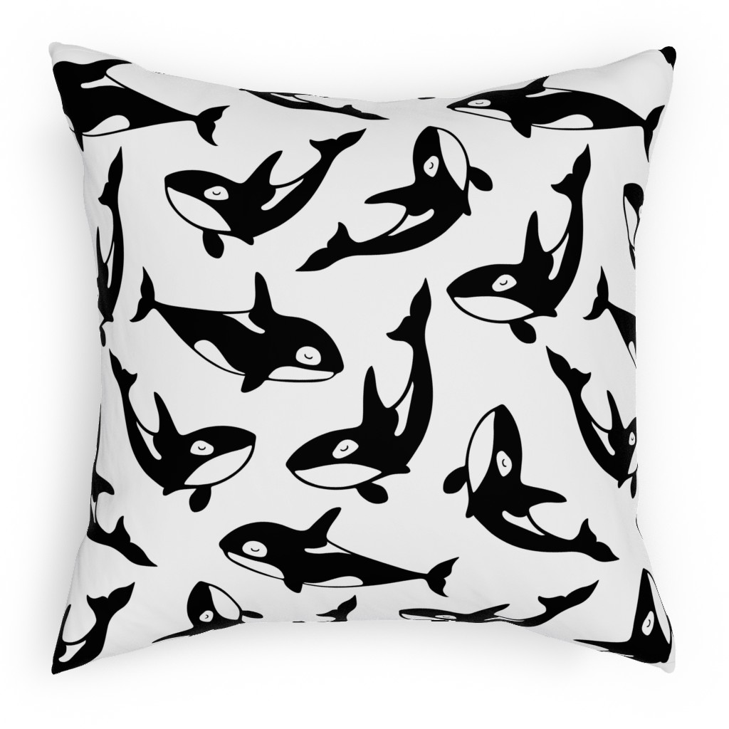 Orca Pillow, Woven, Black, 18x18, Single Sided, White