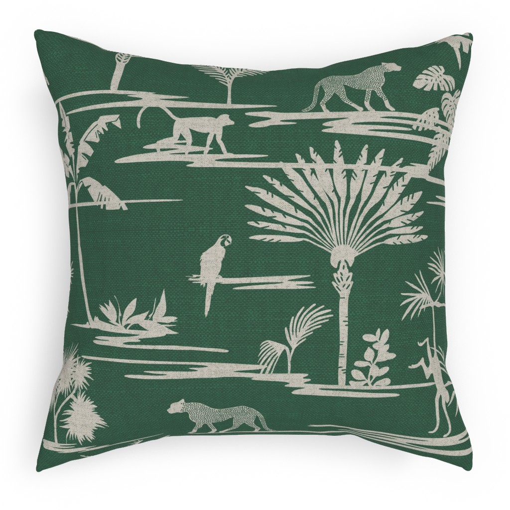 Jungle Thrive - Green Pillow, Woven, Black, 18x18, Single Sided, Green