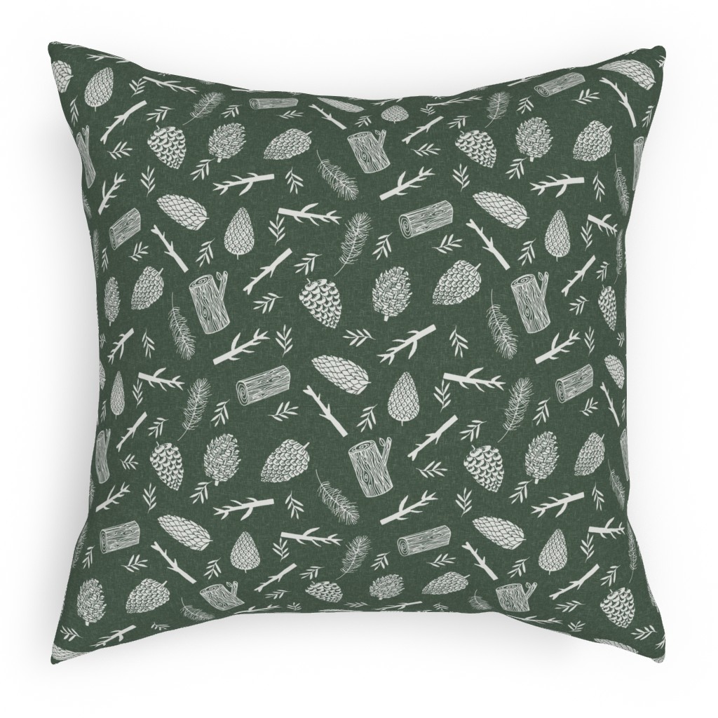 Pinecones - Hunter Green Pillow, Woven, Black, 18x18, Single Sided, Green
