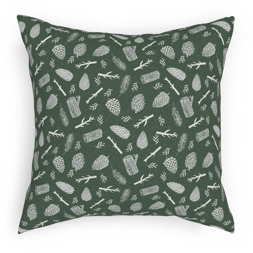 Pinecones - Hunter Green Pillow, Woven, Black, 18x18, Single Sided, Green, Classic Green