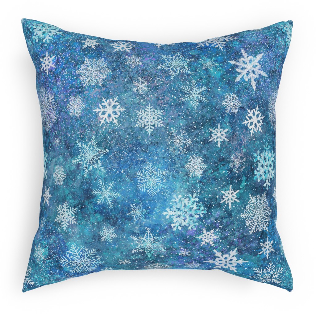Whinsical Snowflakes Handpainted With Watercolors - Blue Pillow, Woven, Black, 18x18, Single Sided, Blue, True Blue