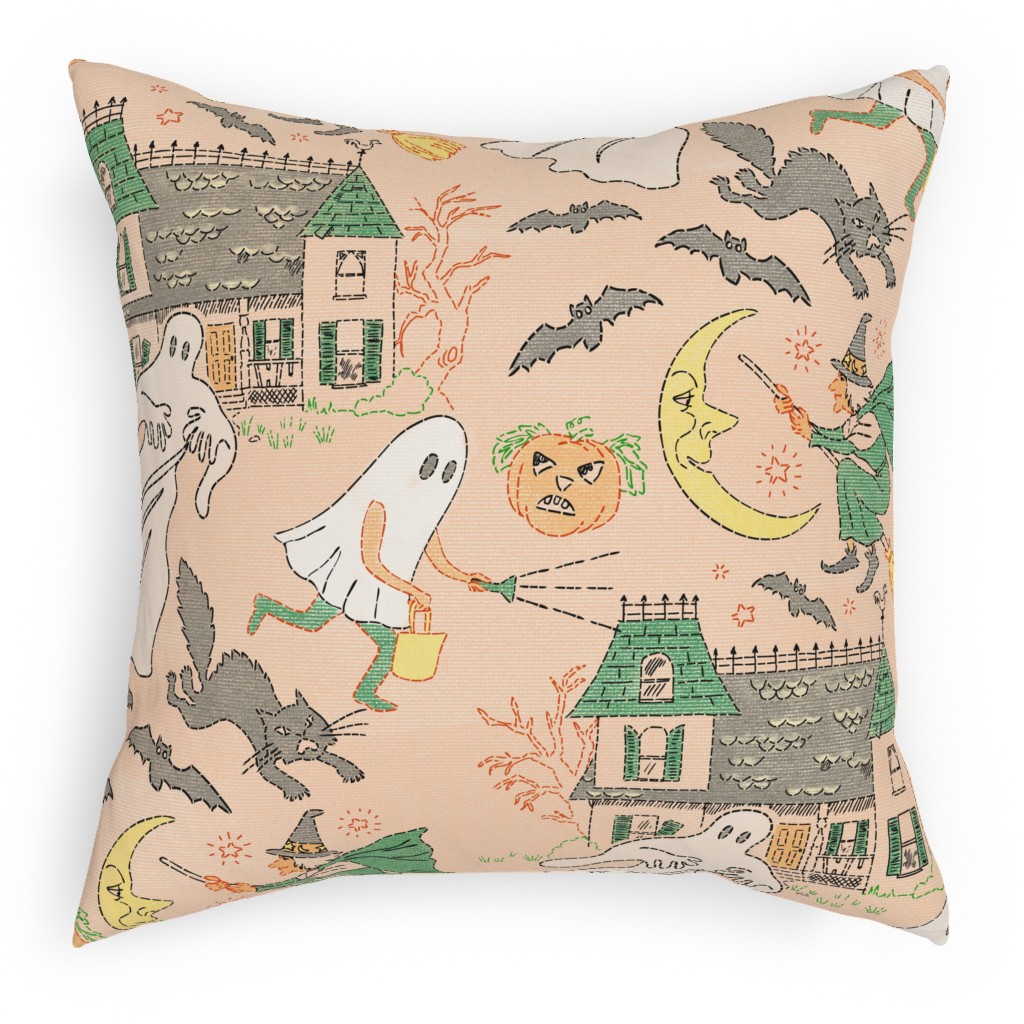 Halloween - Pink Pillow, Woven, Black, 18x18, Single Sided, Multicolor