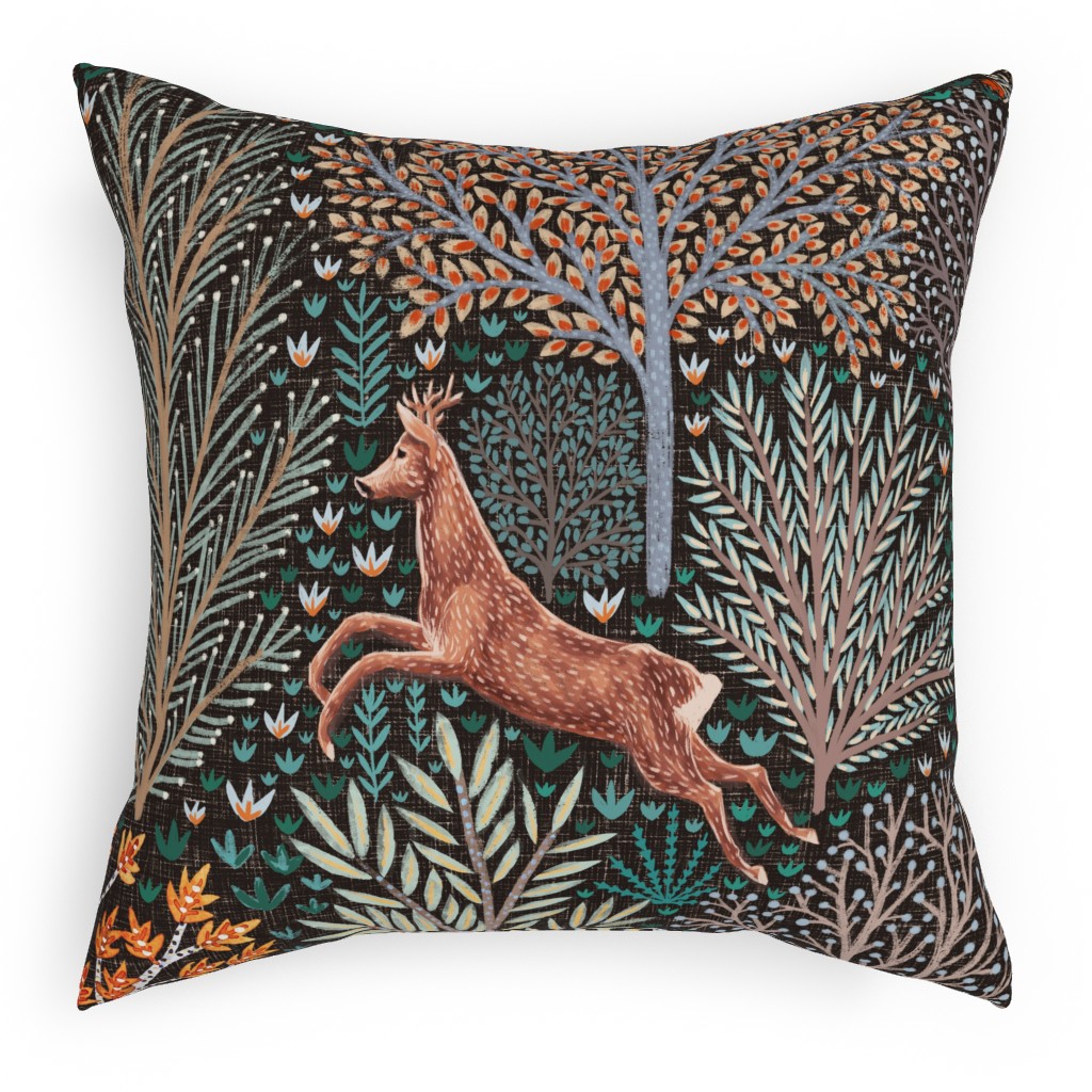 Forest & Animals - Multi Pillow, Woven, Black, 18x18, Single Sided, Multicolor