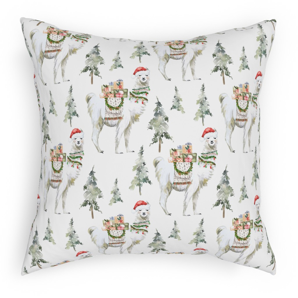 Winter Christmas Llama - Multi Pillow, Woven, Black, 18x18, Single Sided, Multicolor