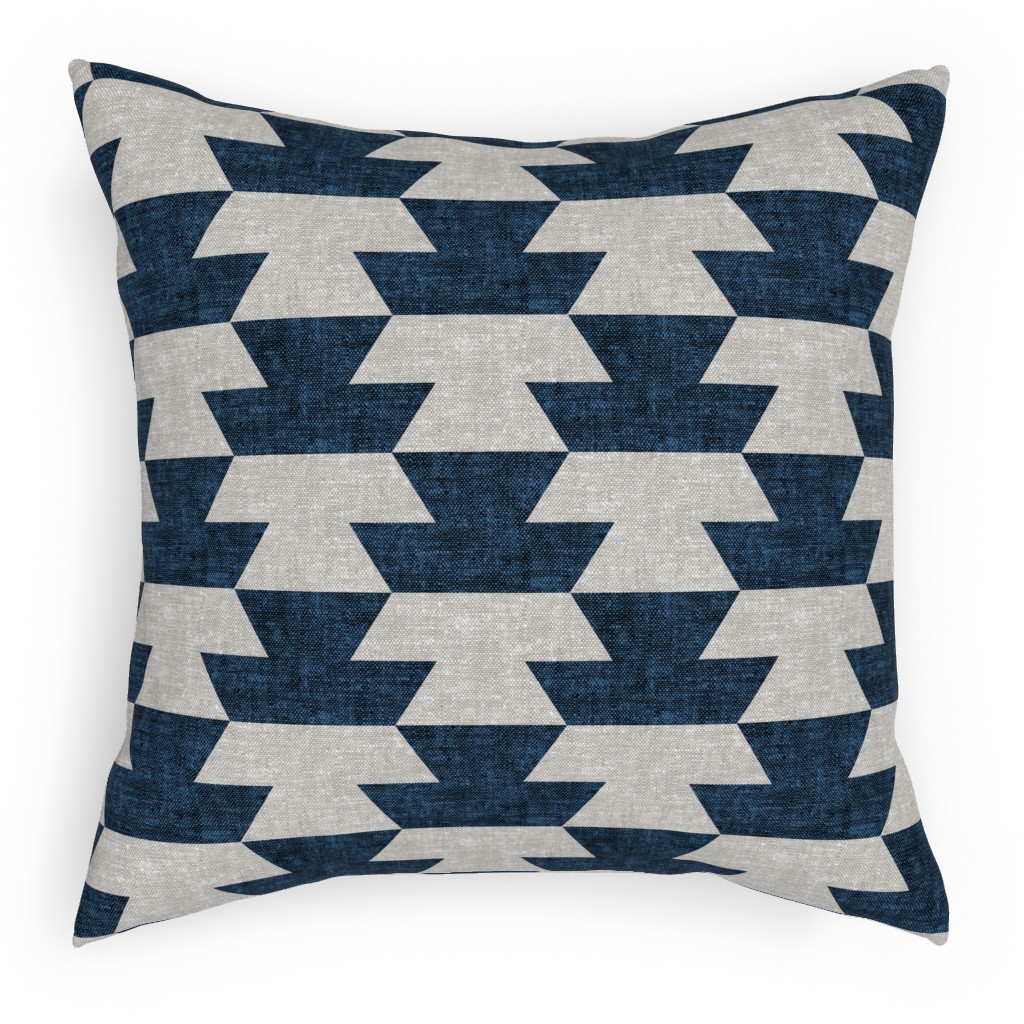 Boho Geometric Aztec - Stone & Denim Pillow, Woven, Black, 18x18, Single Sided, Blue