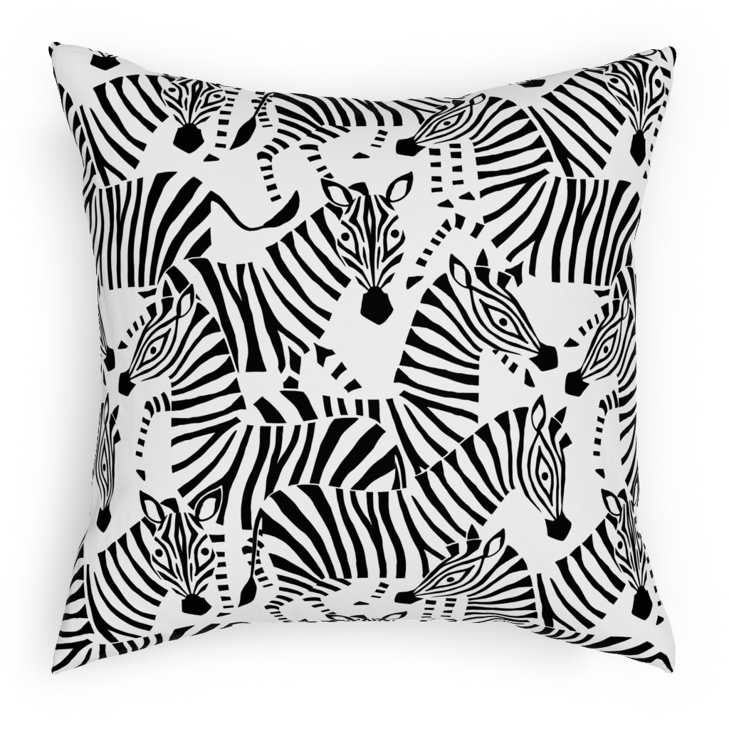 Zebras - Black & White Pillow, Woven, Black, 18x18, Single Sided, Black