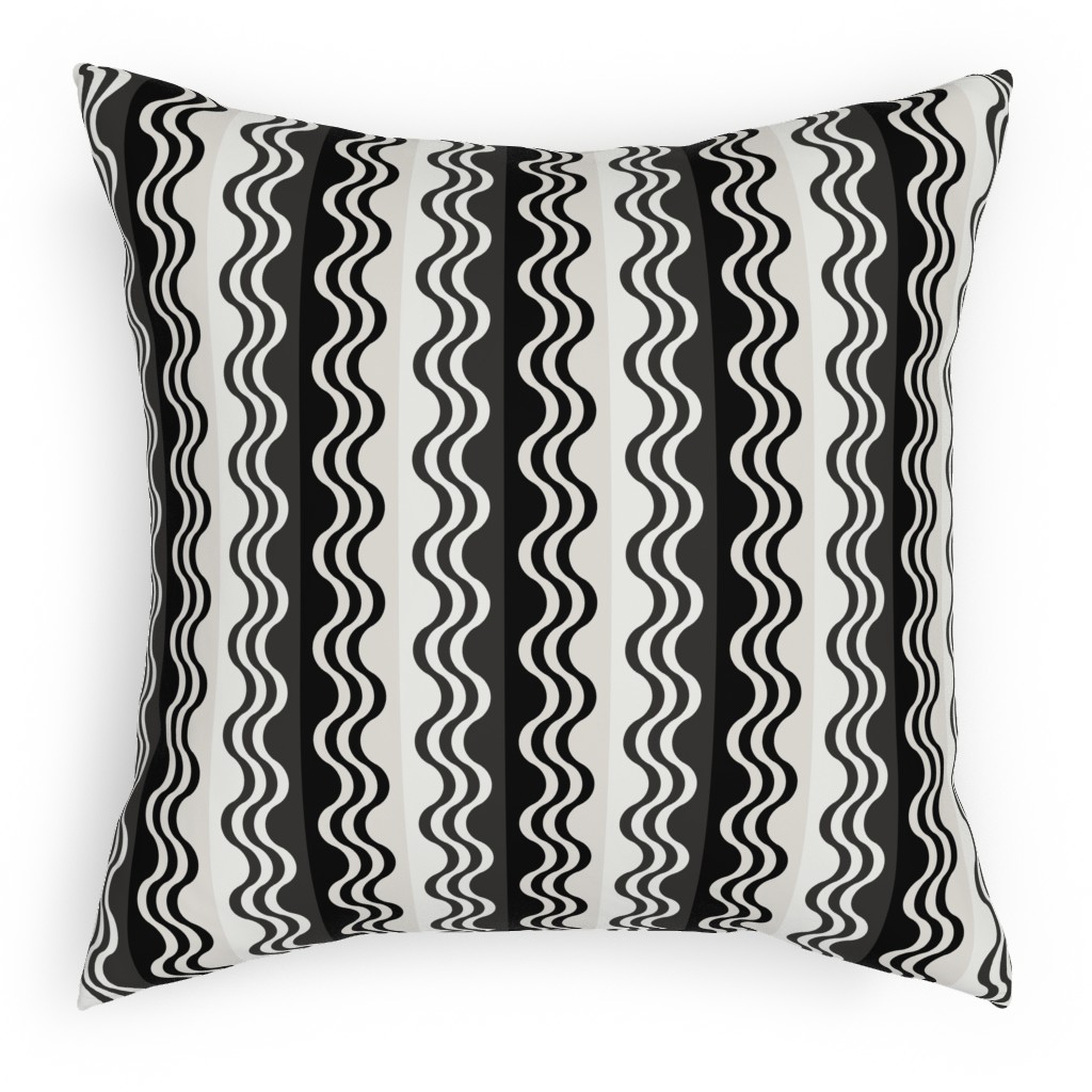Sea Shell Waves - Grey Pillow, Woven, Black, 18x18, Single Sided, Black