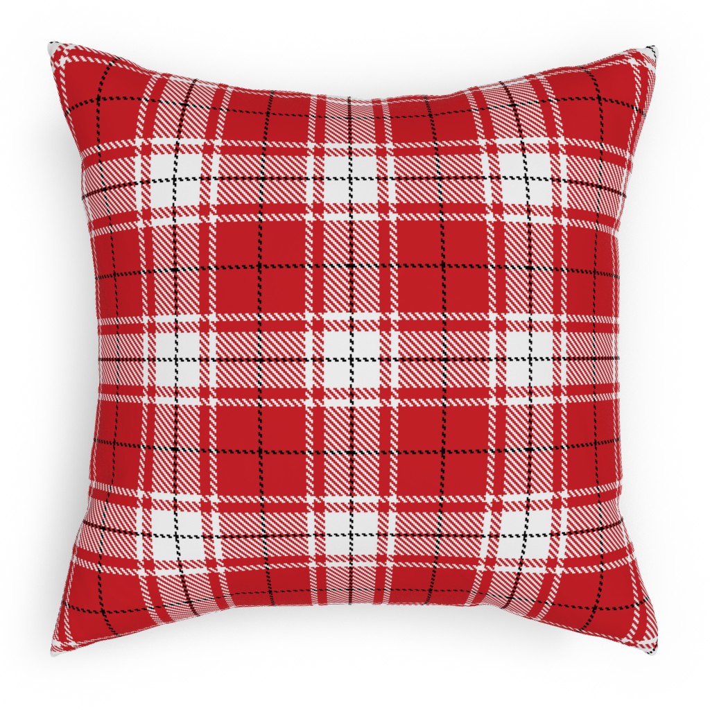 Tartan - White and Red Pillow, Woven, Black, 18x18, Single Sided, Red