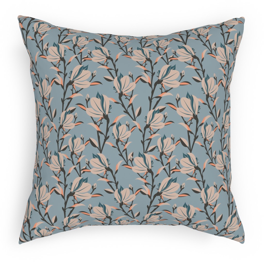 Magnolia -Dusty Blue Pillow, Woven, Black, 18x18, Single Sided, Blue, True Blue