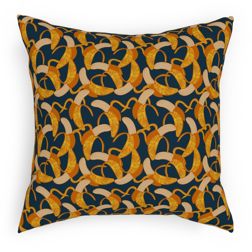 Peeled Banana - Yellow on Navy Pillow, Woven, Black, 18x18, Single Sided, Yellow, Classic Yellow