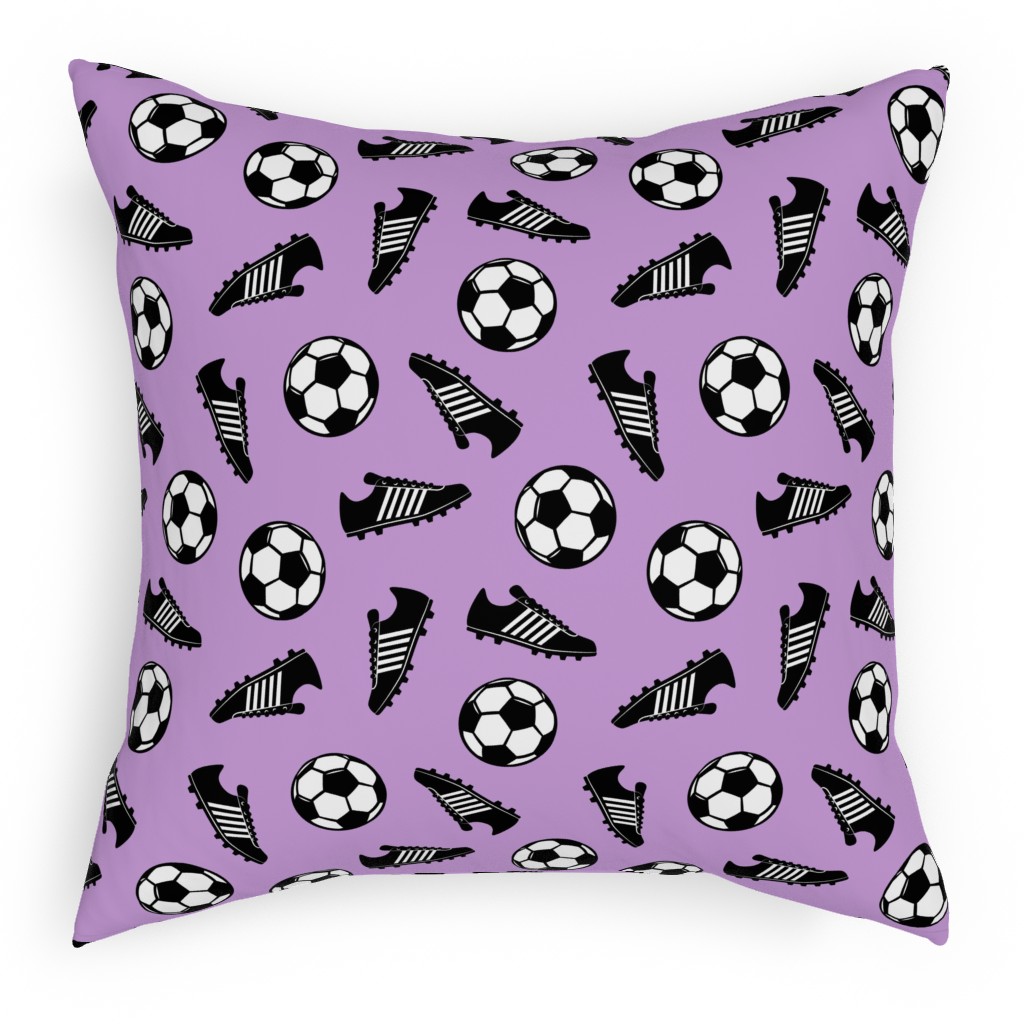 Soccer Balls and Cleats Pillow, Woven, Black, 18x18, Single Sided, Purple, Violet