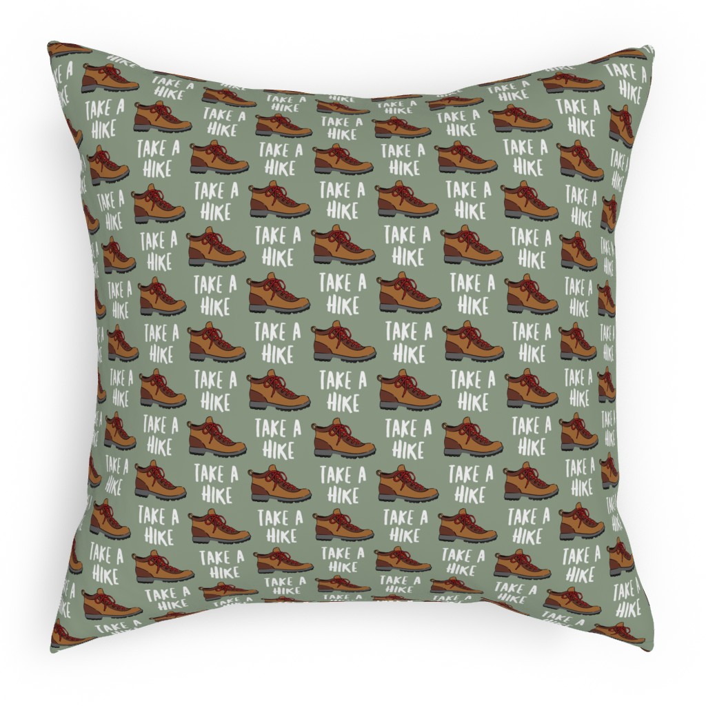 Hiking, Take a Hike - Green Pillow, Woven, Black, 18x18, Single Sided, Green