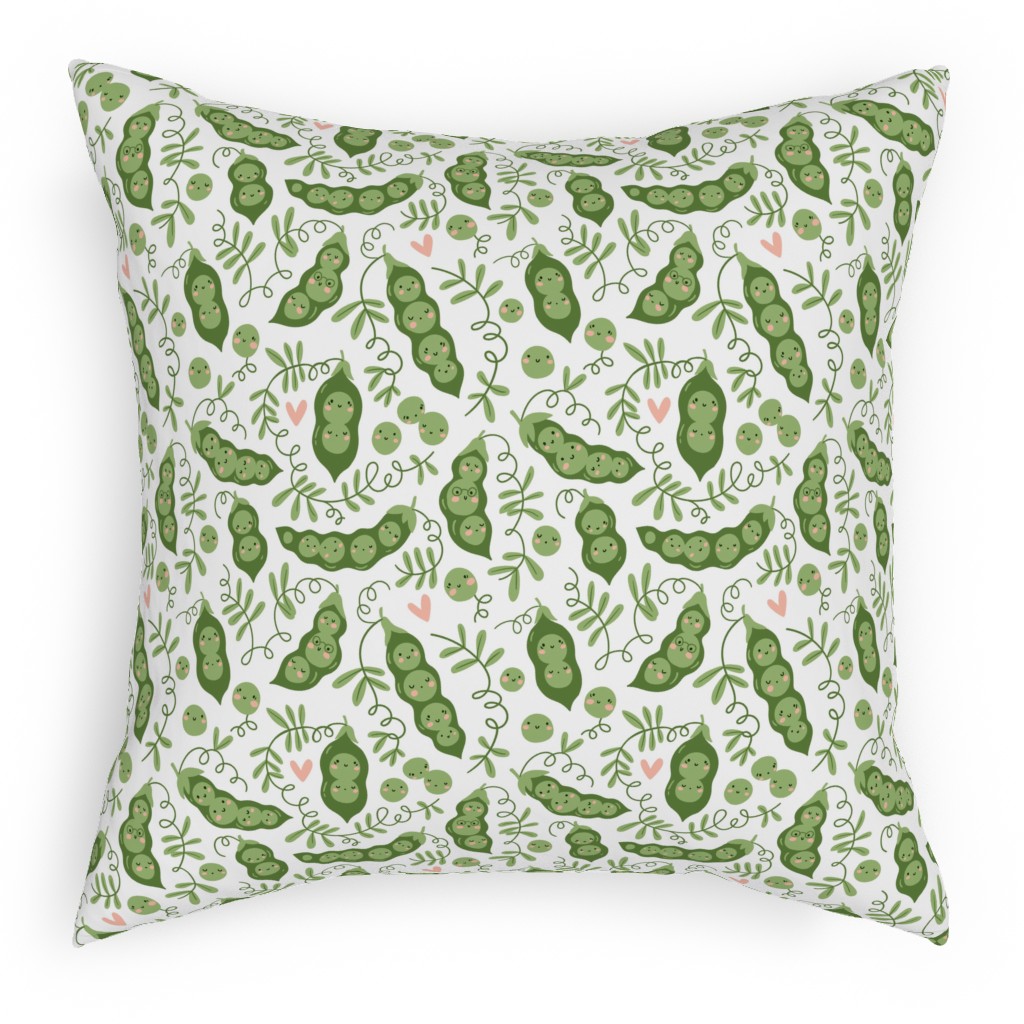 Cute Peas - Green Pillow, Woven, Black, 18x18, Single Sided, Green