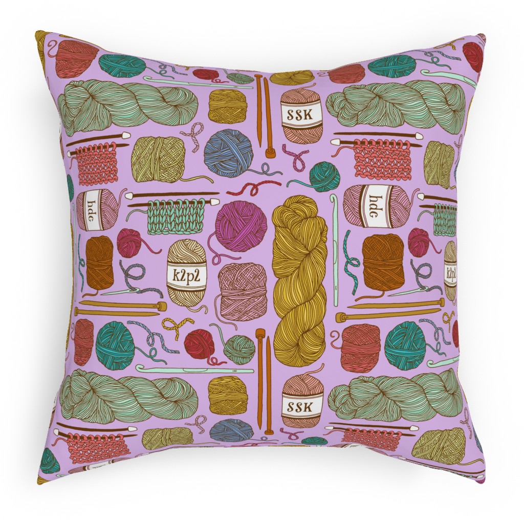 Knitting Pillow, Woven, Black, 18x18, Single Sided, Multicolor, Dusty Rose