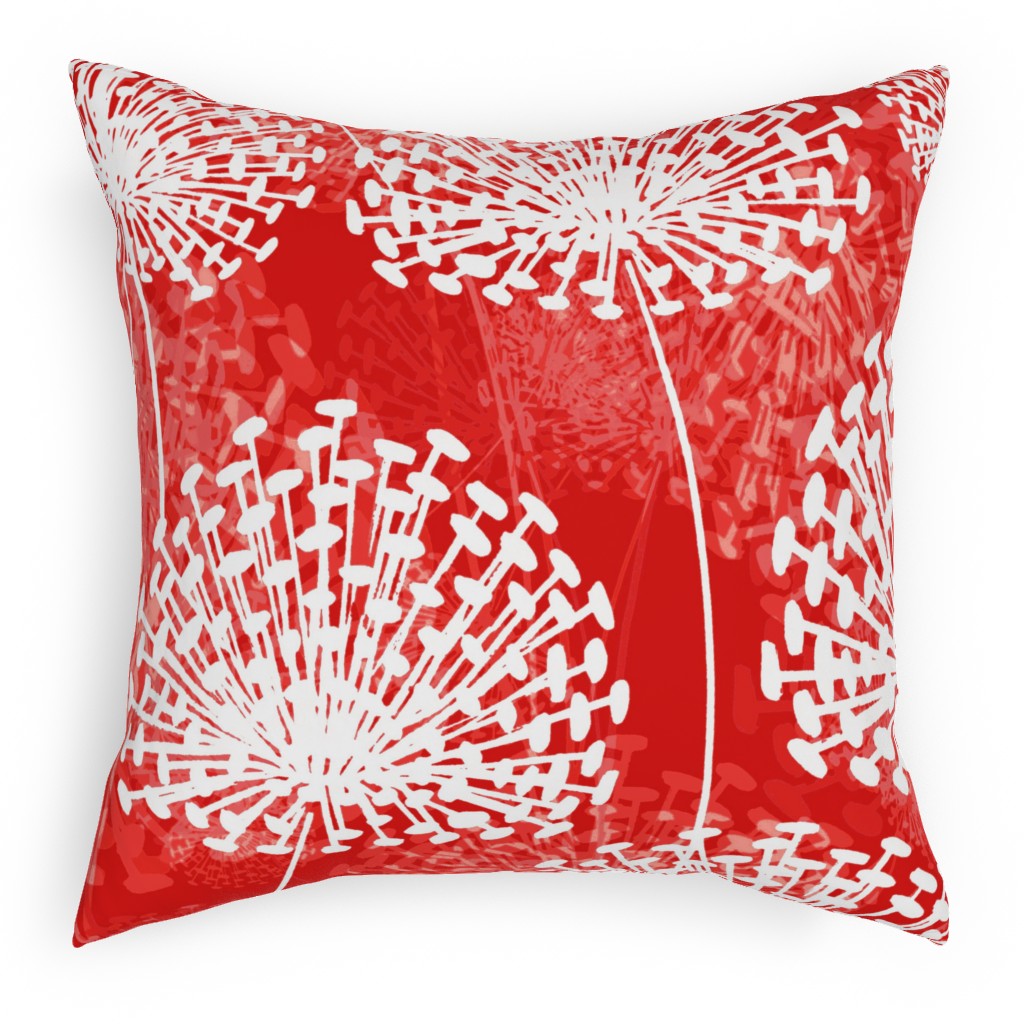 Dandelions - White on Red Pillow, Woven, Black, 18x18, Single Sided, Red
