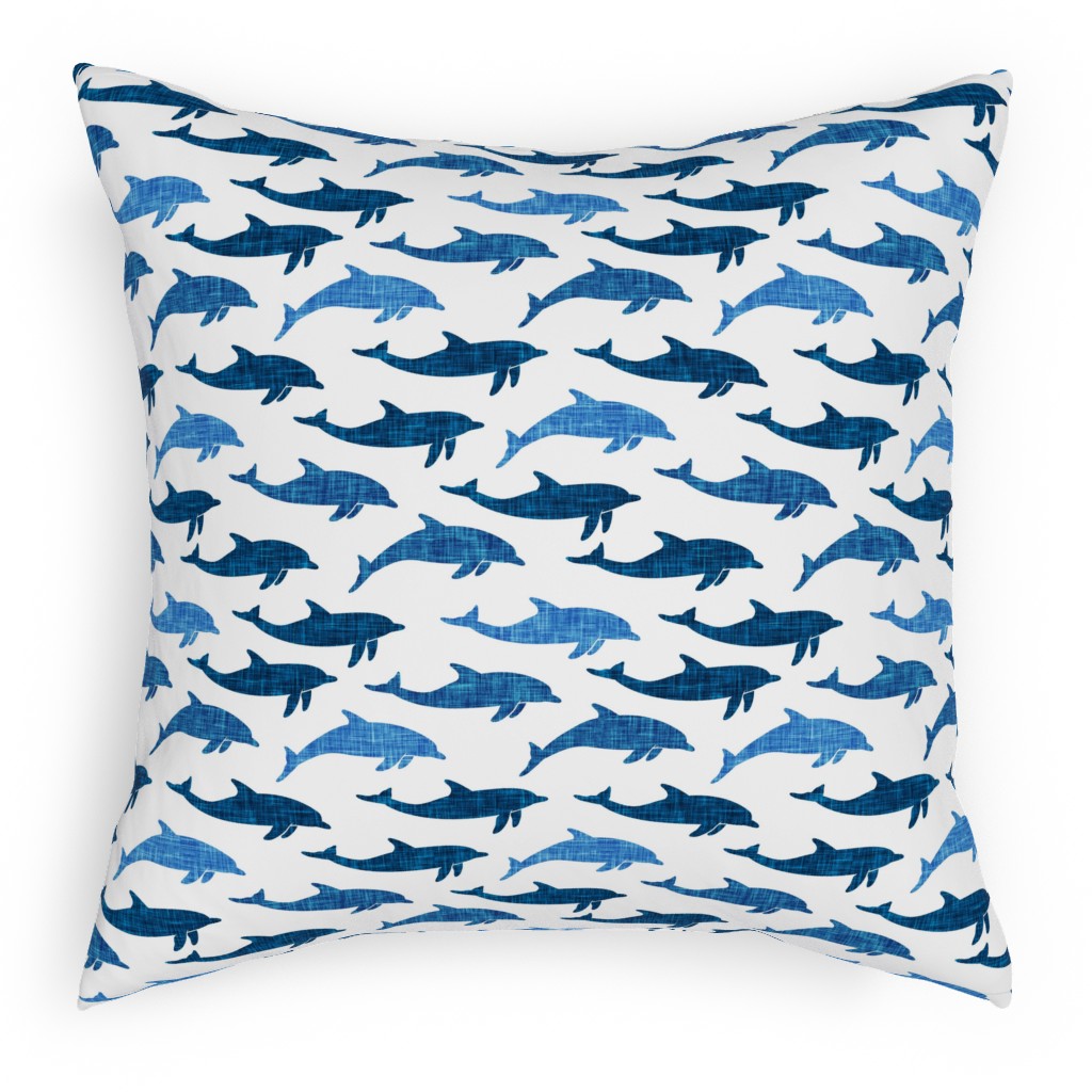 Dolphins Pillow, Woven, Black, 18x18, Single Sided, Blue