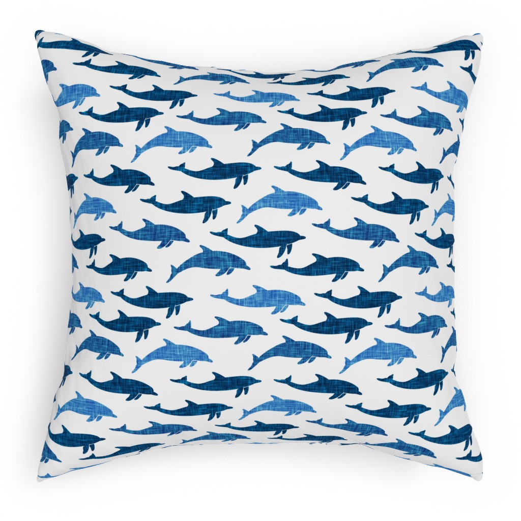Dolphins Pillow, Woven, Black, 18x18, Single Sided, Blue, Pool