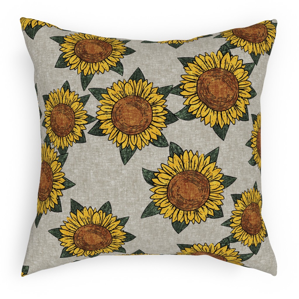 Sunflowers - Summer Flowers - Beige Pillow, Woven, Black, 18x18, Single Sided, Orange