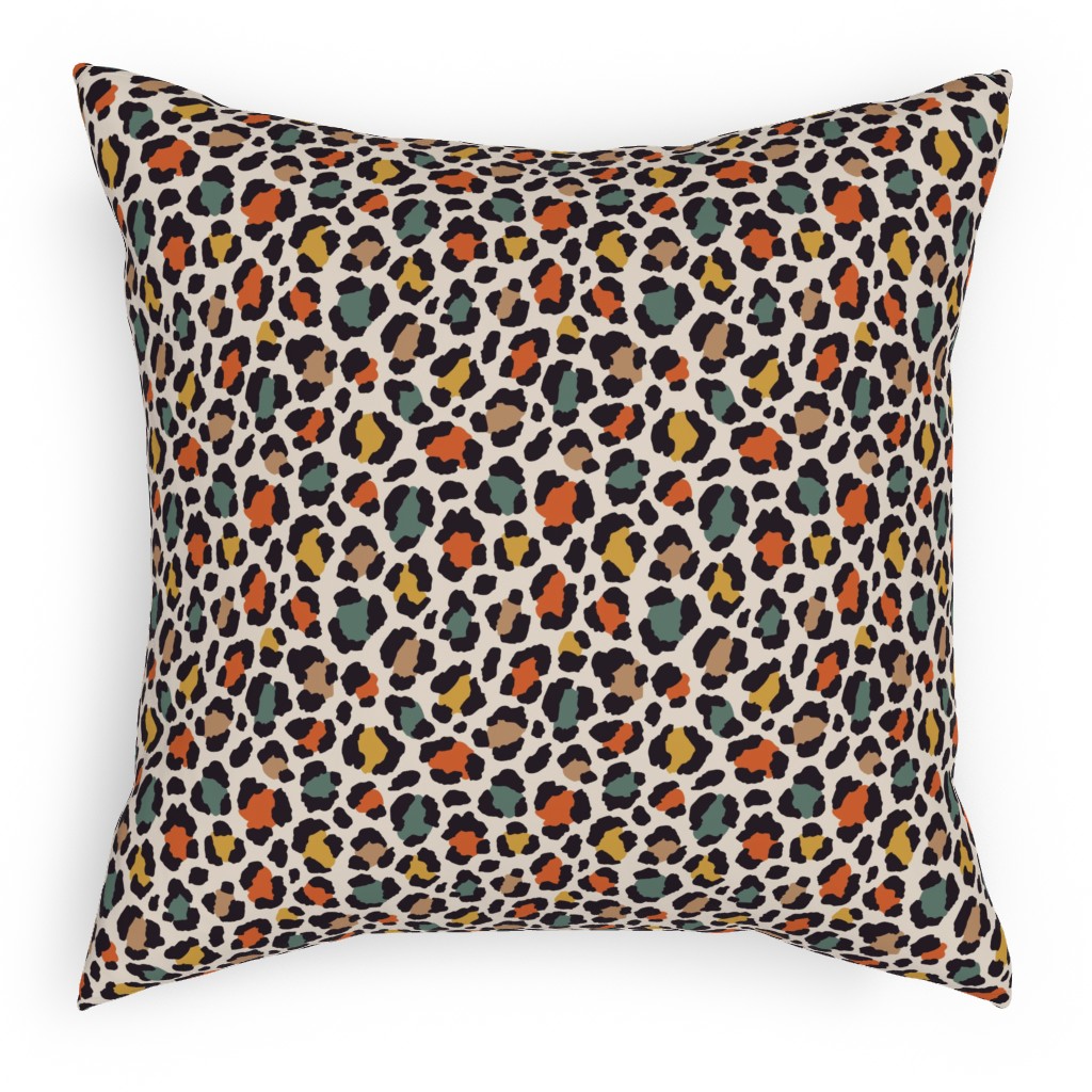 Colored Leopard Print - Mulit Pillow, Woven, Black, 18x18, Single Sided, Multicolor