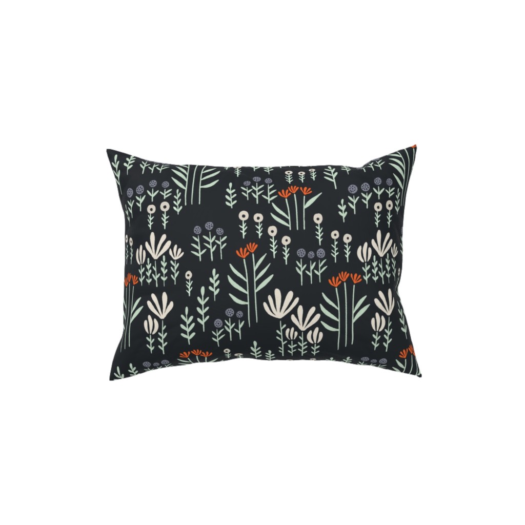 Delicate Floral - Orange and White Pillow, Woven, Black, 12x16, Single Sided, Black