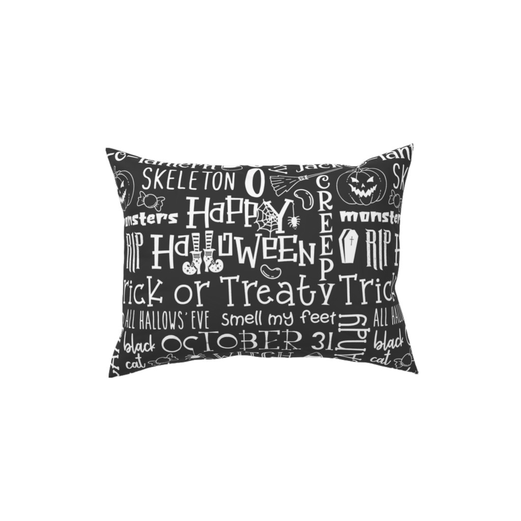 Halloween Typography - White on Dark Grey Pillow, Woven, Black, 12x16, Single Sided, Black