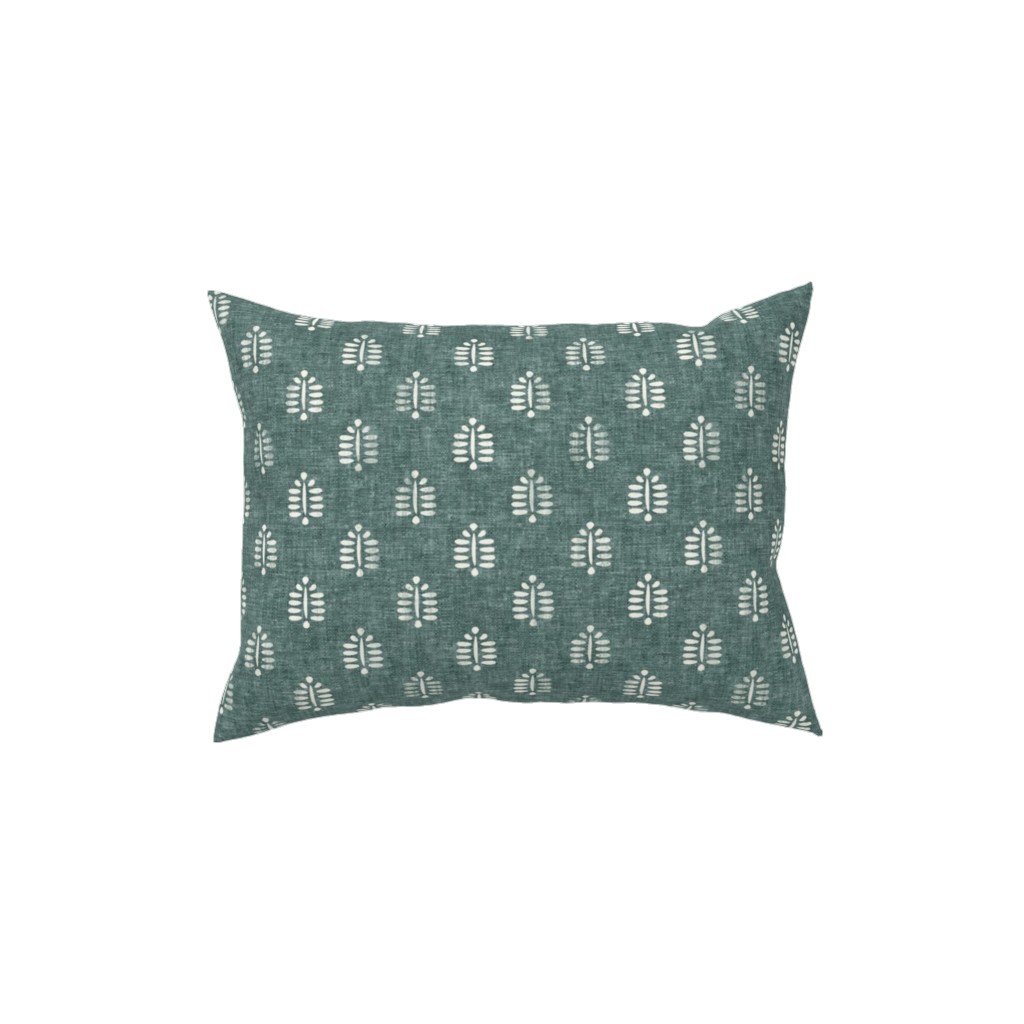 Block Print Fern on Dark Jade Pillow, Woven, Black, 12x16, Single Sided, Green