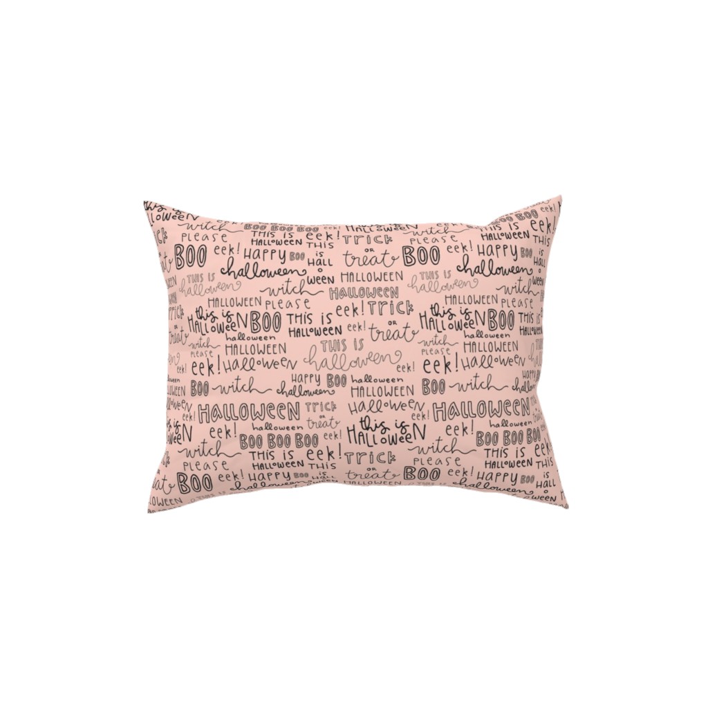 Halloween Words - Black Pillow, Woven, Black, 12x16, Single Sided, Pink, Bright Pink