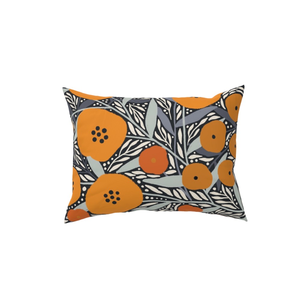 Eloise Floral - Orange Pillow, Woven, Black, 12x16, Single Sided, Orange, Orange