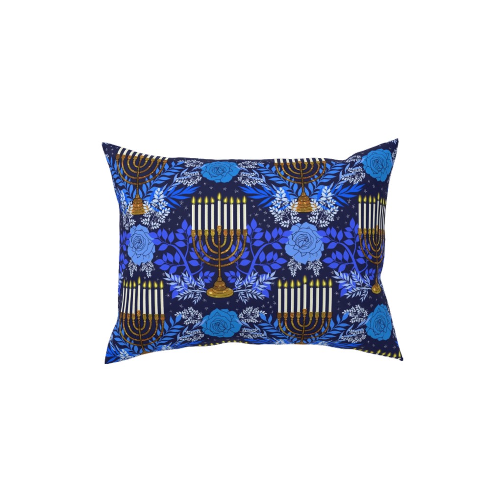 Floral Menorahs Pillow, Woven, Black, 12x16, Single Sided, Blue