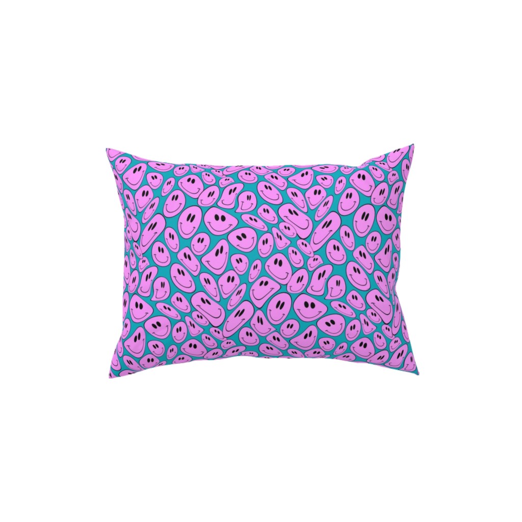 Retro Smiley Face - Blue and Purple Pillow, Woven, Black, 12x16, Single Sided, Purple, Purple