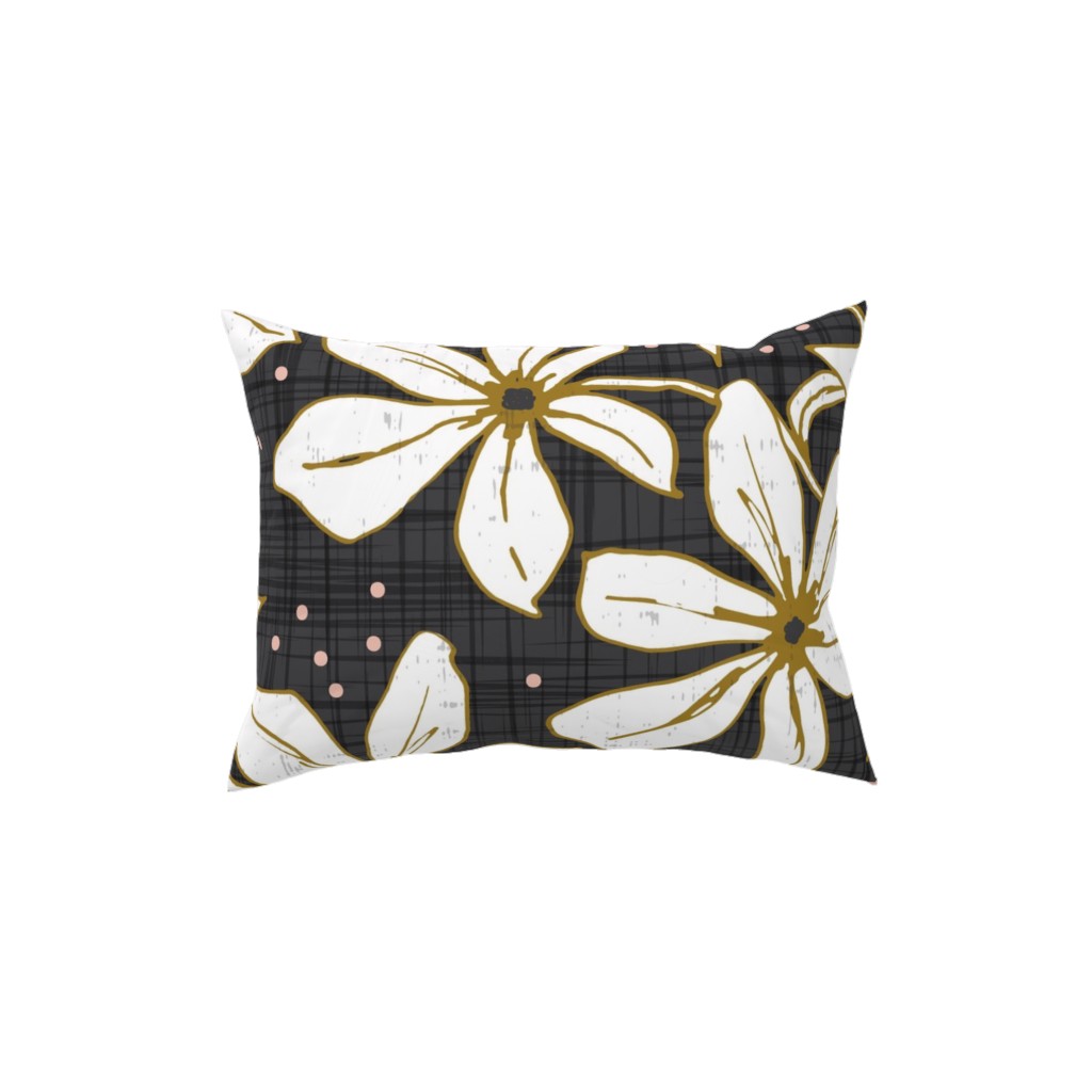 Lilium - Floral - Charcoal Black & White Pillow, Woven, Black, 12x16, Single Sided, Black, Black
