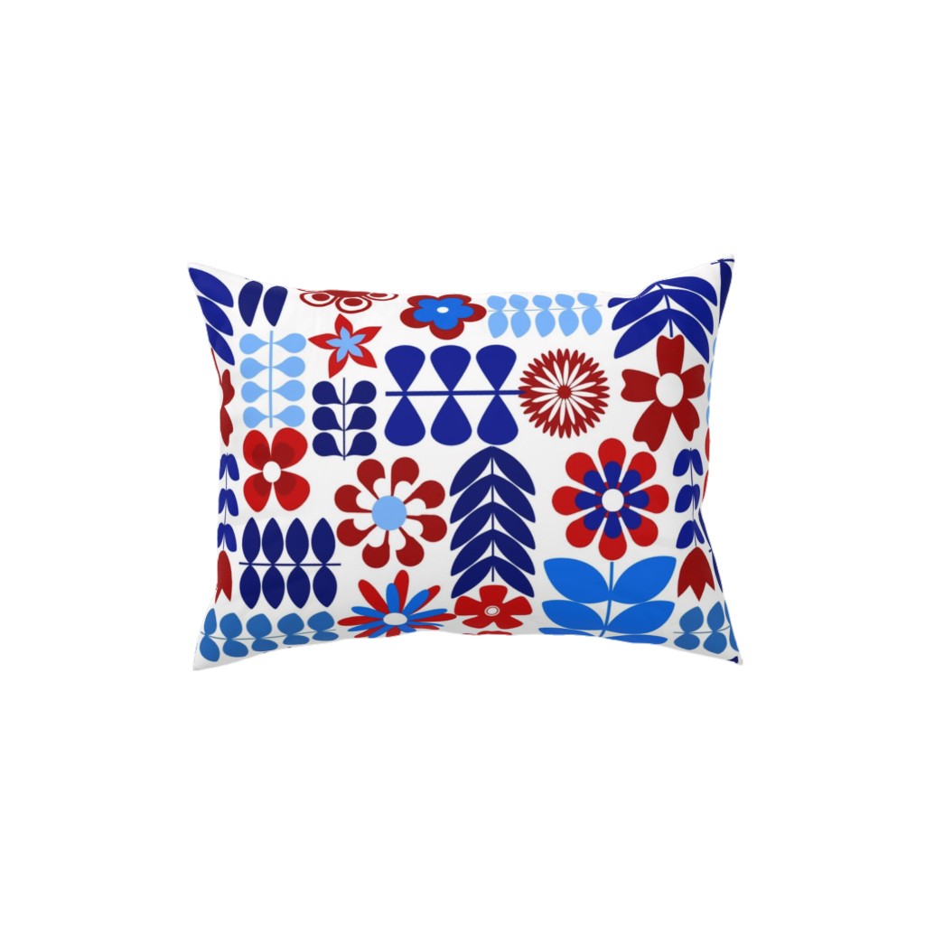 Patriotic Flowers - Red, White and Blue Pillow, Woven, Black, 12x16, Single Sided, Multicolor