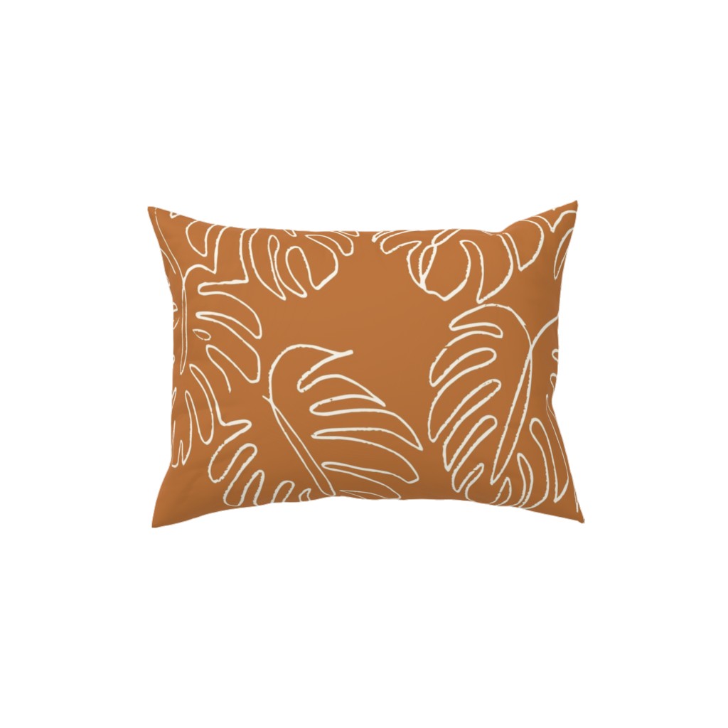 Monstera Line Art - Burnt Orange Pillow, Woven, Black, 12x16, Single Sided, Orange