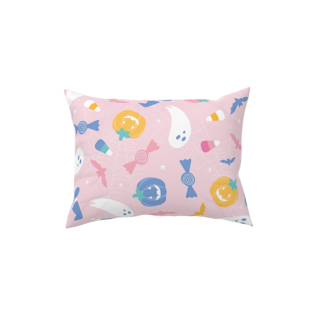 Happy Ghosts and Candy Corn - Pastel Pillow, Woven, Black, 12x16, Single Sided, Pink, Bright Pink