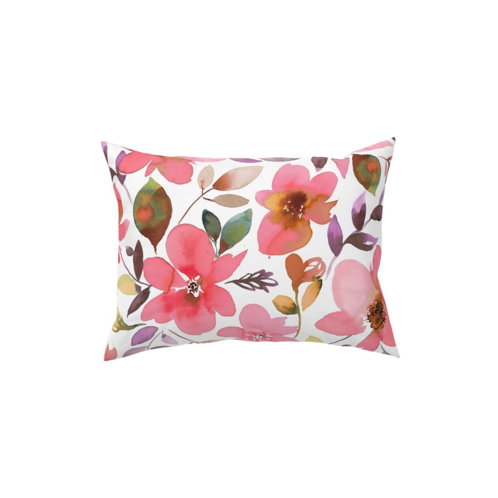 Summery Watercolor Flowers - Coral Pink Pillow, Woven, Black, 12x16, Single Sided, Pink