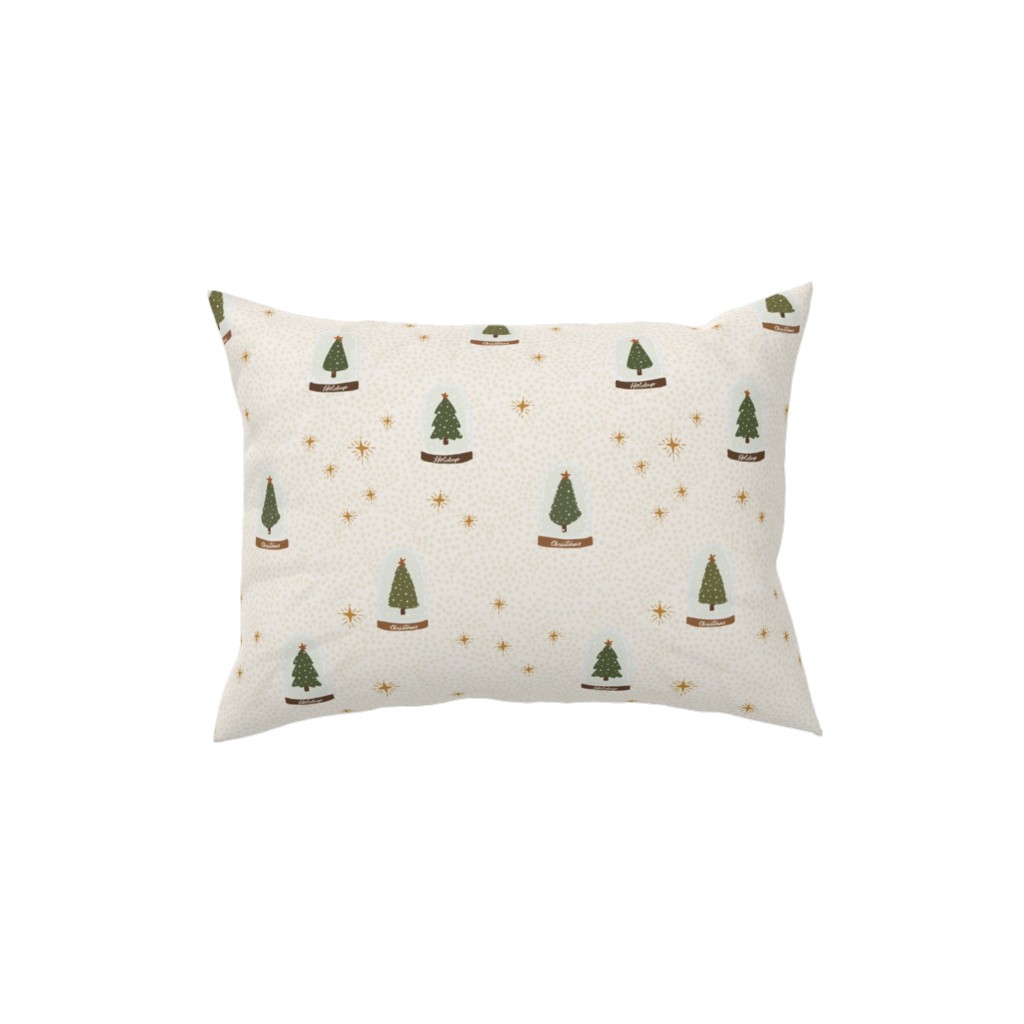 Christmas Tree Snow Globes Pillow, Woven, Black, 12x16, Single Sided, White