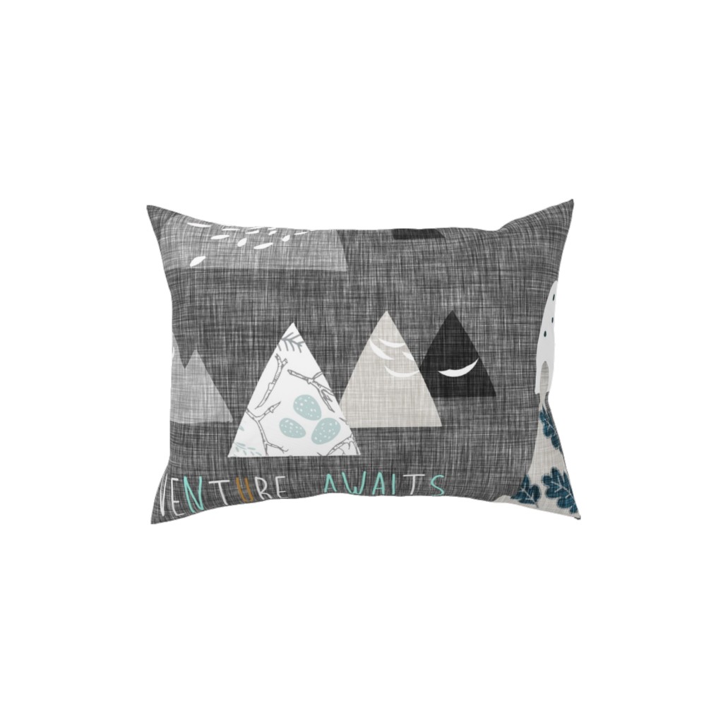 Adventure Awaits - Gray Pillow, Woven, Black, 12x16, Single Sided, Gray