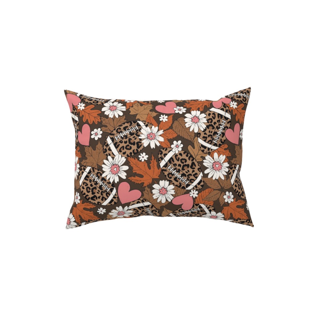 Football Fall and Florals Pillow, Woven, Black, 12x16, Single Sided, Brown