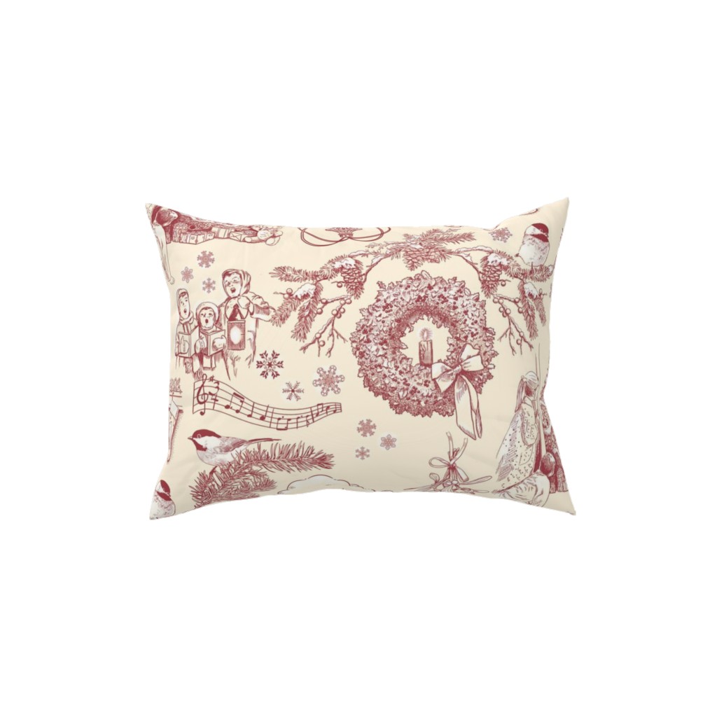 Holiday Traditions Toile - Red on Cream Pillow, Woven, Black, 12x16, Single Sided, Red, Red