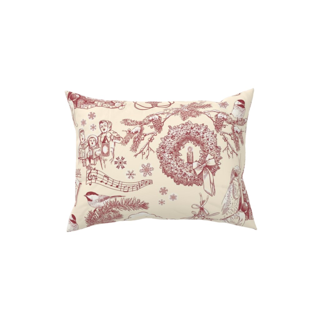 Holiday Traditions Toile - Red on Cream Pillow, Woven, Black, 12x16, Single Sided, Red