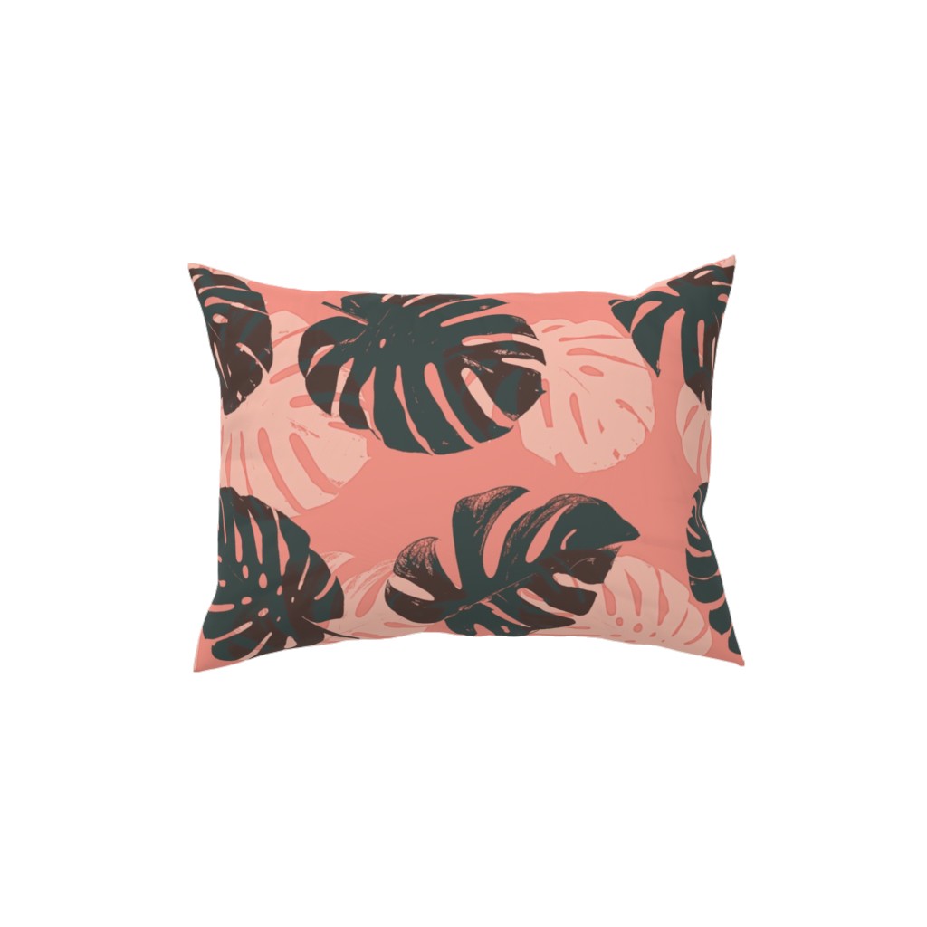 Monstera Leaves - Calypso Pillow, Woven, Black, 12x16, Single Sided, Pink, Bright Pink