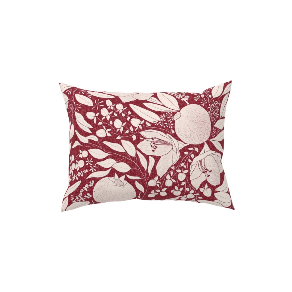 Winter Florals - Burgundy Pillow, Woven, Black, 12x16, Single Sided, Red, Red