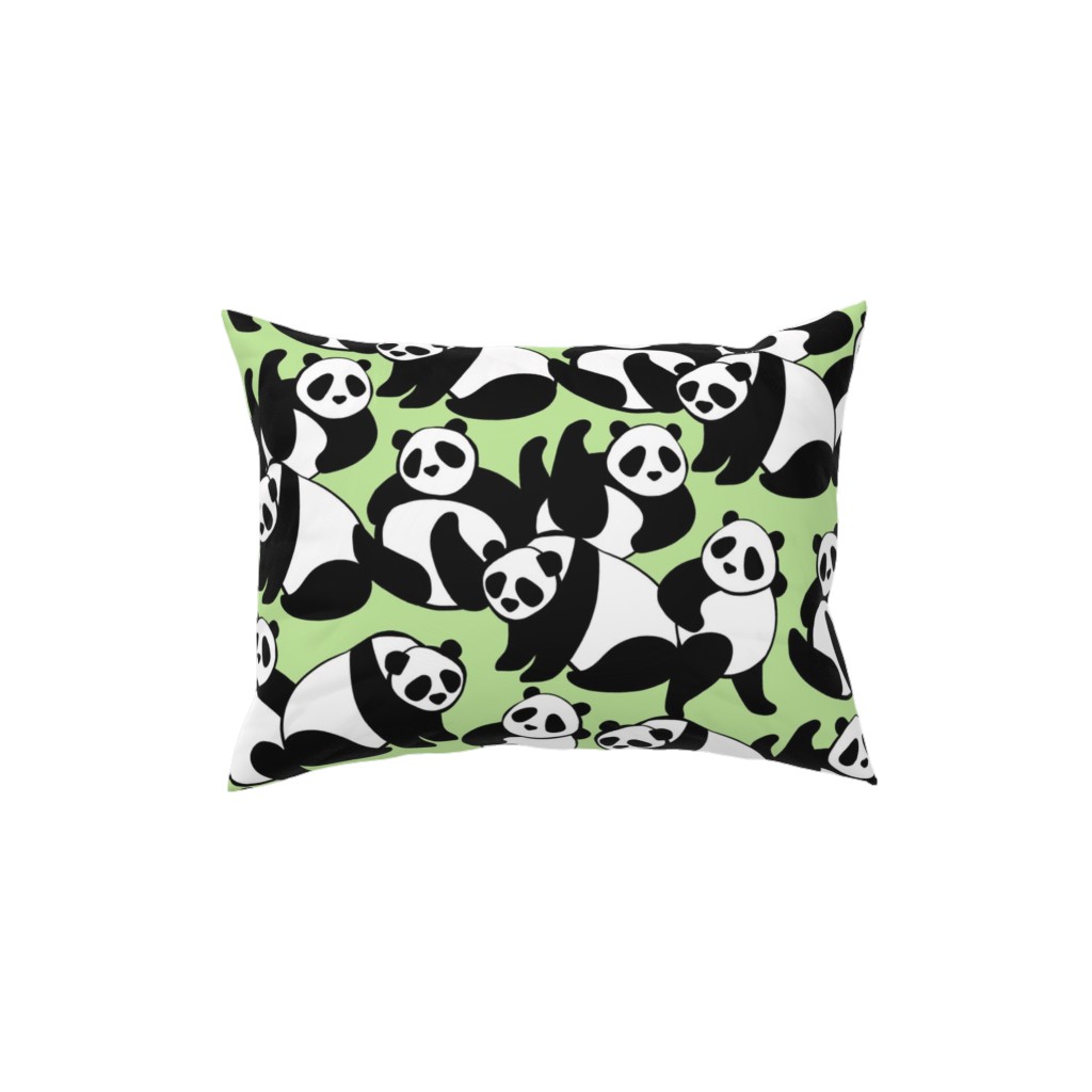 Retro Panda Playground Pillow, Woven, Black, 12x16, Single Sided, Green, Pea Sprout