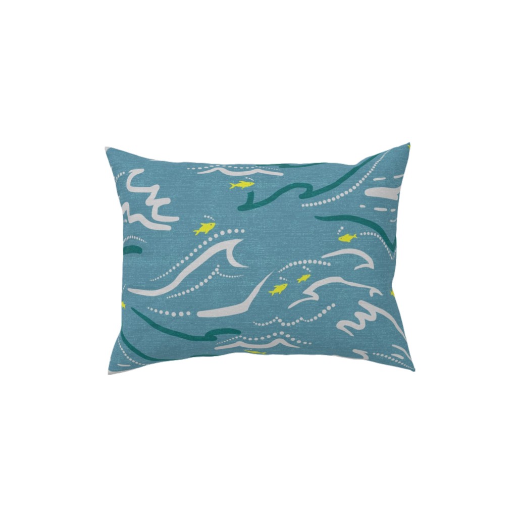 Mid Century Fish and Waves Pillow, Woven, Black, 12x16, Single Sided, Blue